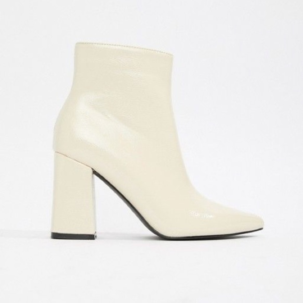 Public Desire Empire patent block heeled booties